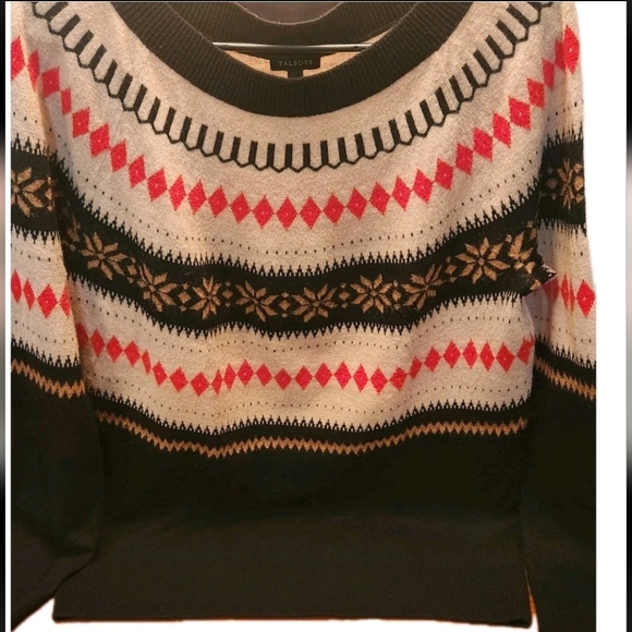 Talbots Sweaters - Talbots Fair Isle Wool Blend Sweater Black W Multi-Color L Holiday Cabincore